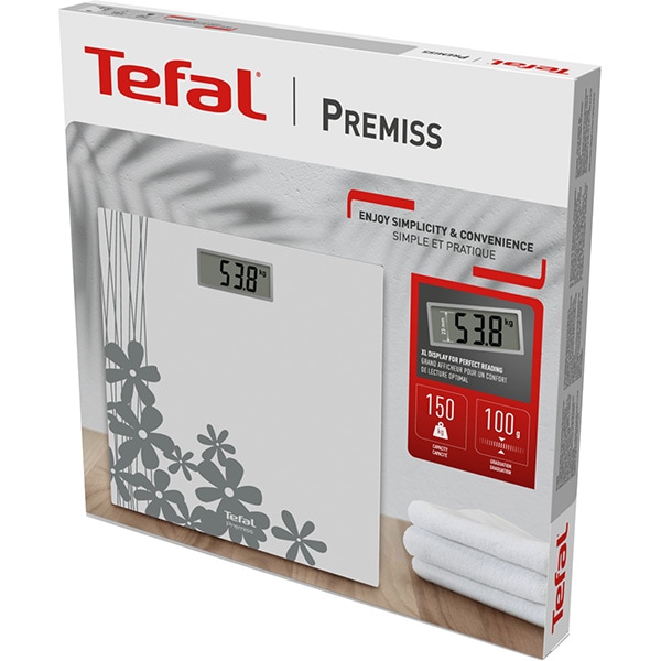 Cantar corporal TEFAL Classic  PP1430V0, 150kg, electronic, sticla, alb