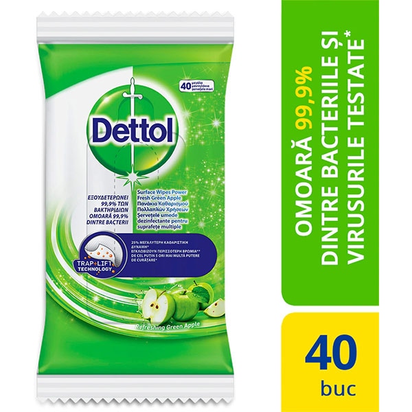 Servetele dezinfectante DETTOL mar verde, 40 buc