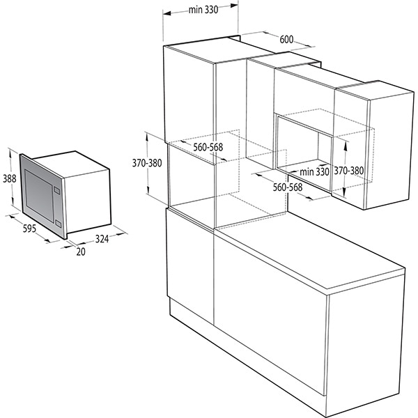 Cuptor cu microunde incorporabil GORENJE BM201EG1BG, 20l, 800W, Grill, negru