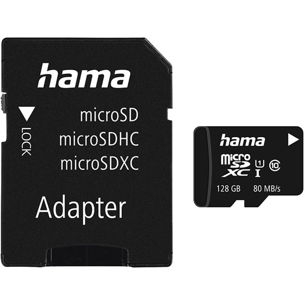 Shelling Articulation gossip Card de memorie HAMA 124160, microSDXC, 128GB, 80MB/s, clasa 10/U1/V10,  UHS-I, adaptor
