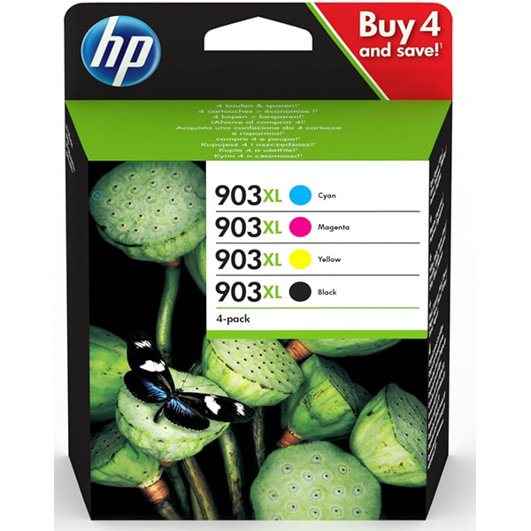 Set 4 cartuse cerneala, HP, (903XL) + 50 coli hartie foto, negru