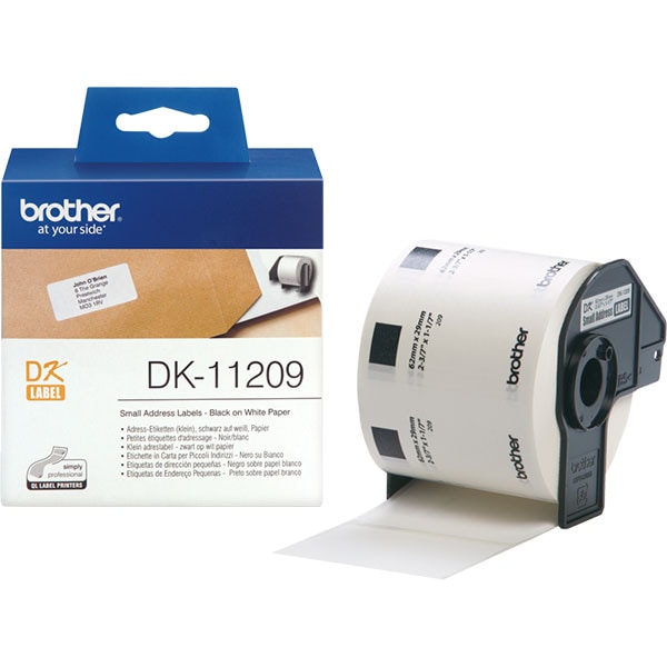 Banda etichete BROTHER DK-11209, 29 mm, 0.62 m, Negru pe Alb 