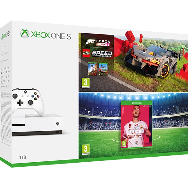 Elevator vitality cage Consola Microsoft Xbox One S 1TB, alb + joc FIFA 20 + joc Forza Horizon 4 +  LEGO Speed Champions DLC (coduri download)