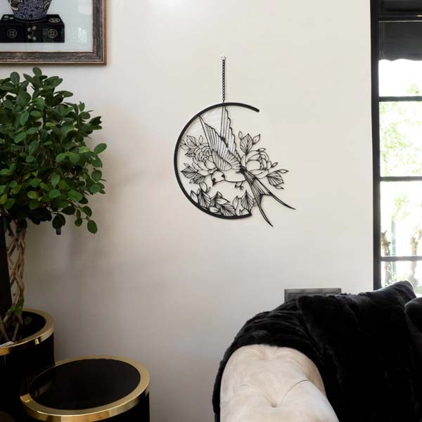 Decoratiune perete Swallow, 49 x 49 cm, metal, negru