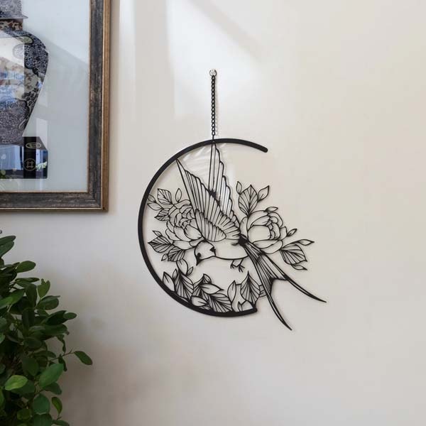 Decoratiune perete Swallow, 49 x 49 cm, metal, negru