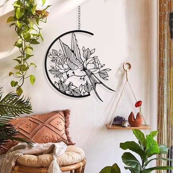 Decoratiune perete Swallow, 49 x 49 cm, metal, negru