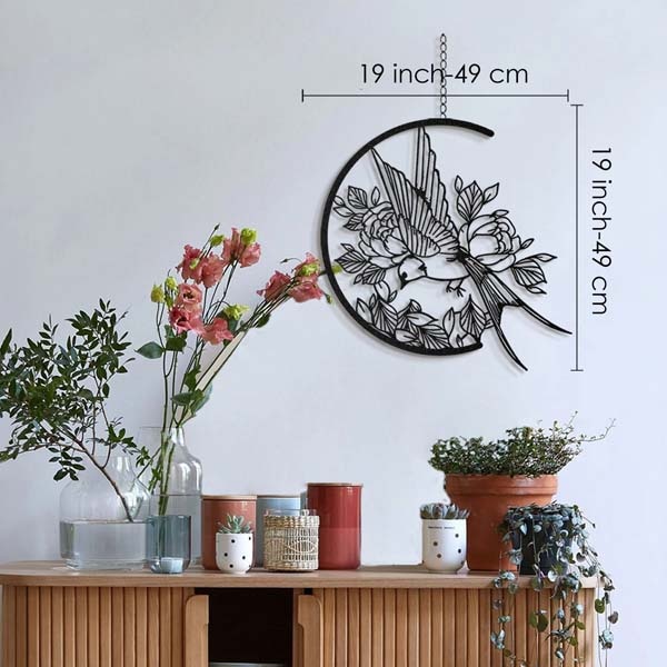 Decoratiune perete Swallow, 49 x 49 cm, metal, negru