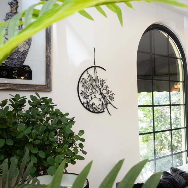 Decoratiune perete Swallow, 49 x 49 cm, metal, negru