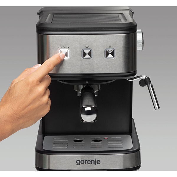 Espressor manual GORENJE ESCM12MBK, 1.5l, 850W, 15 bar, sistem Cappuccino, negru-argintiu