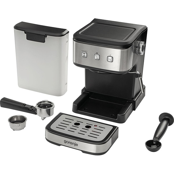 Espressor manual GORENJE ESCM12MBK, 1.5l, 850W, 15 bar, sistem Cappuccino, negru-argintiu
