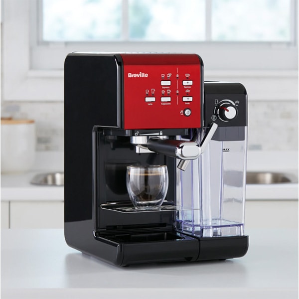Espressor manual BREVILLE Prima Latte II VCF109X-01, 1.5l, 1050W, 19 bar, sistem Cappuccino, rosu-negru