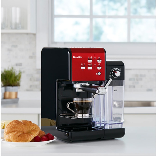 Espressor manual BREVILLE Prima Latte II VCF109X-01, 1.5l, 1050W, 19 bar, sistem Cappuccino, rosu-negru