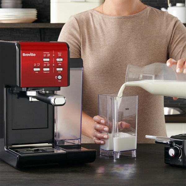 Espressor manual BREVILLE Prima Latte II VCF109X-01, 1.5l, 1050W, 19 bar, sistem Cappuccino, rosu-negru