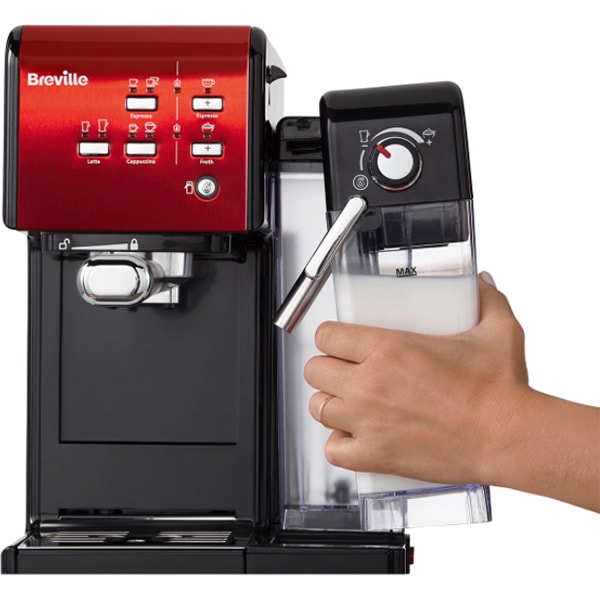 Espressor manual BREVILLE Prima Latte II VCF109X-01, 1.5l, 1050W, 19 bar, sistem Cappuccino, rosu-negru