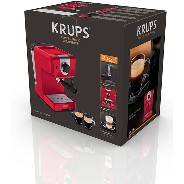 Espressor manual KRUPS Pump XP320530, 1.5l, 15 bar, sistem Cappuccino, rosu-argintiu