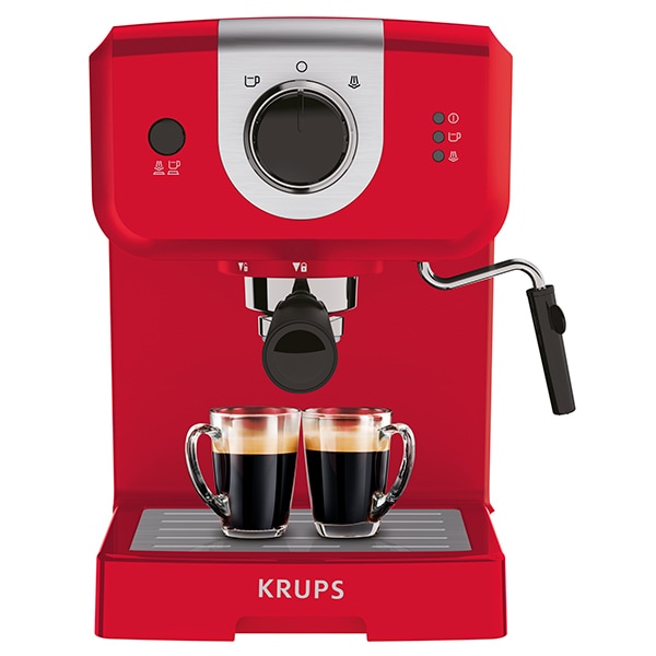 Espressor manual KRUPS Pump XP320530, 1.5l, 15 bar, sistem Cappuccino, rosu-argintiu