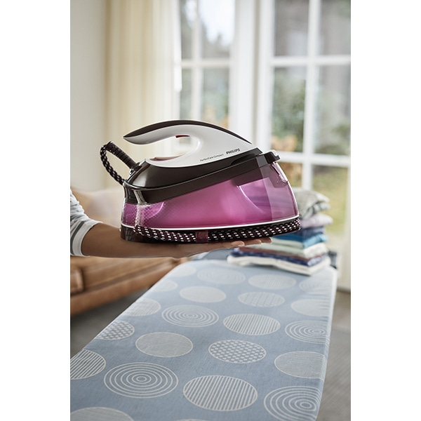 Statie de calcat PHILIPS PerfectCare Compact GC7842/40, 2400W, 400g/min, 1.5l, talpa SteamGlide, alb-roz