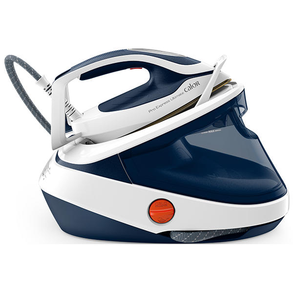 Statie de calcat TEFAL Pro Express Ultimate GV9712E0, 3000W, 590g/min, 1200ml, talpa Durilium, albastru-alb