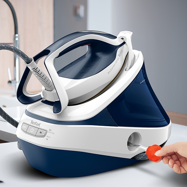 Statie de calcat TEFAL Pro Express Ultimate GV9712E0, 3000W, 590g/min, 1200ml, talpa Durilium, albastru-alb