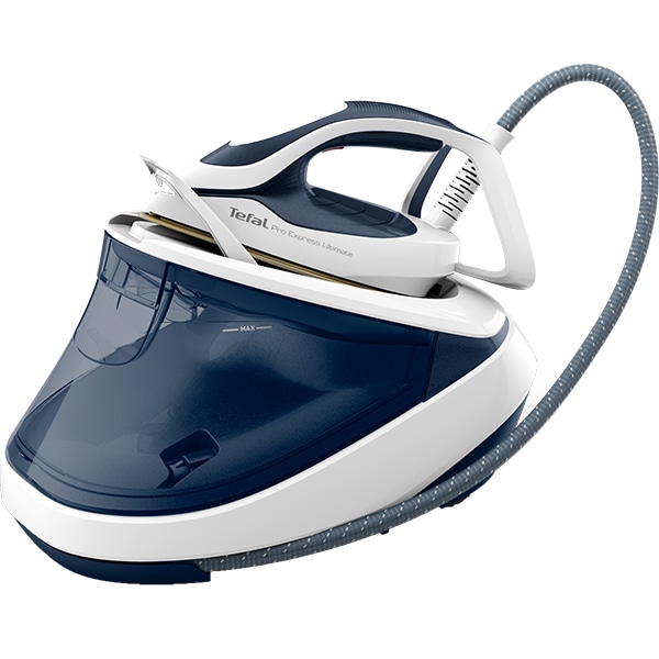 Statie de calcat TEFAL Pro Express Ultimate GV9712E0, 3000W, 590g/min, 1200ml, talpa Durilium, albastru-alb