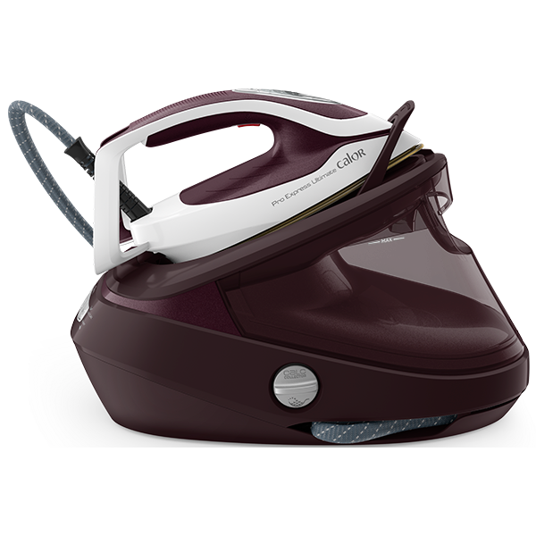 Statie de calcat TEFAL Pro Express Ultimate GV9721E0, 3000W, 600g/min, 1200ml, talpa Durilium, visiniu-alb