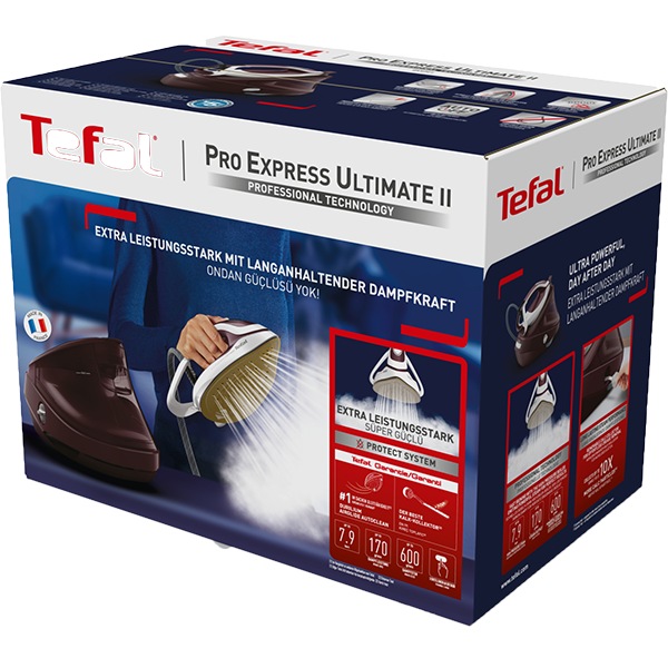 Statie de calcat TEFAL Pro Express Ultimate GV9721E0, 3000W, 600g/min, 1200ml, talpa Durilium, visiniu-alb