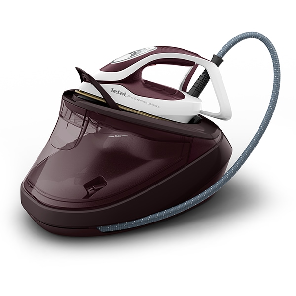 Statie de calcat TEFAL Pro Express Ultimate GV9721E0, 3000W, 600g/min, 1200ml, talpa Durilium, visiniu-alb