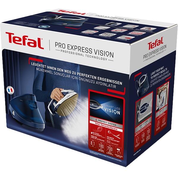 Statie de calcat TEFAL Pro Express Vision GV9812E0, 3000W, 700g/min, 1100ml, talpa Durilium AirGlide Autoclean, albastru-alb