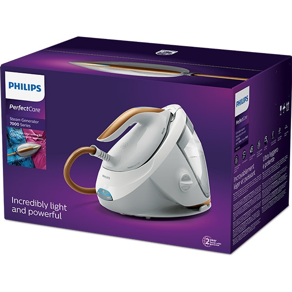Statie de calcat PHILIPS PerfectCare seria 7000 PSG7040/10, 2100W, 600g/min, 1.8l, talpa SteamGlide Elite, alb-auriu