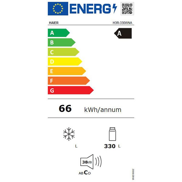 Frigider cu o usa HAIER H3R-330WNA, No Frost, 330 l, H 191 cm, Clasa A, alb