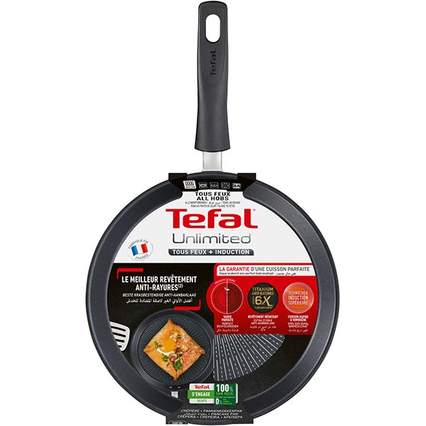 Tigaie clatite TEFAL Unlimited G2553872, 25cm, aluminiu,  Thermo Signal, negru