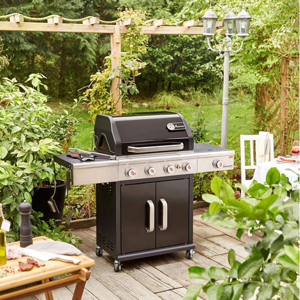 Gratar pe gaz LANDMANN Triton 4.1 maxX, 65 x 44 cm, 4 + 1 arzatoare, 4 role, negru