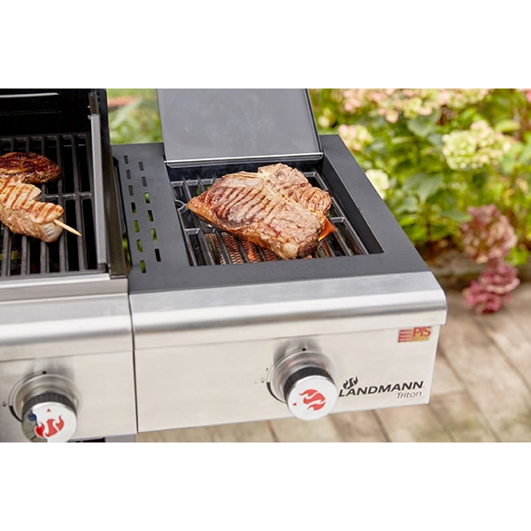Gratar pe gaz LANDMANN Triton 4.1 maxX, 65 x 44 cm, 4 + 1 arzatoare, 4 role, negru