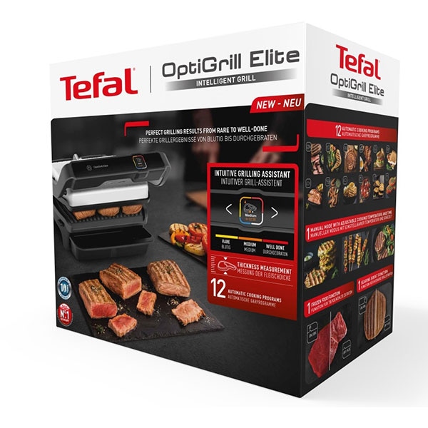 Gratar electric TEFAL OptiGrill Elite GC750D30, 2000W, 12 programe automate, argintiu-negru