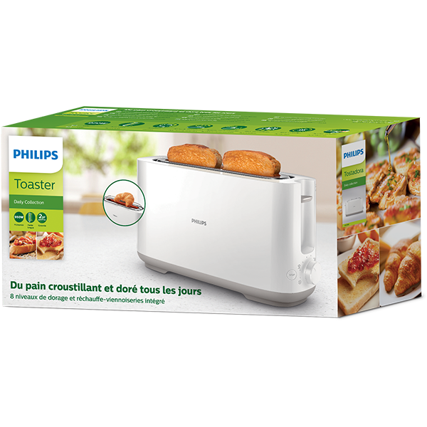 Prajitor de paine PHILIPS Daily Collection HD259000, 2 felii, 1030W, alb-gri