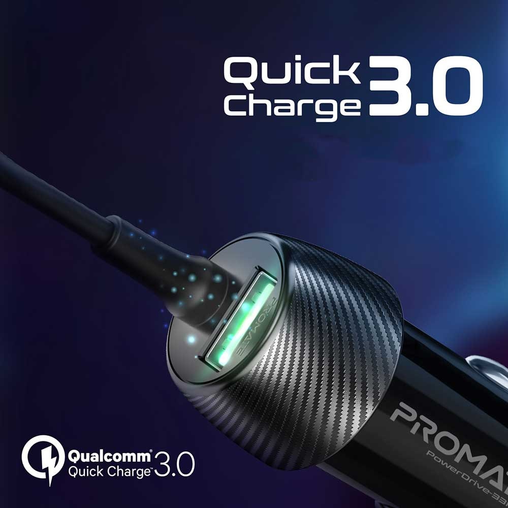 Incarcator auto PROMATE PowerDrive-33PDC, 1xUSB-A, 1xUSB-C Power Delivery 33W, negru
