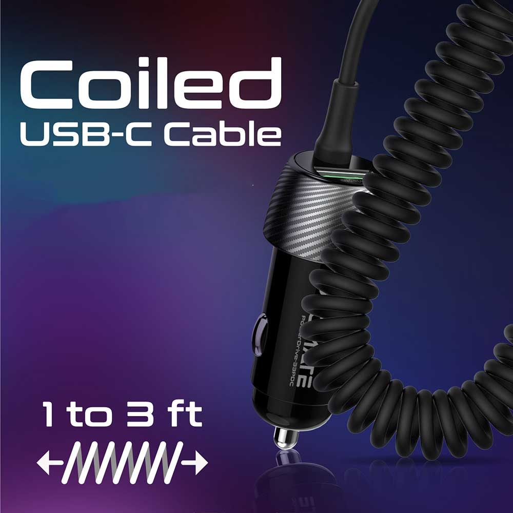 Incarcator auto PROMATE PowerDrive-33PDC, 1xUSB-A, 1xUSB-C Power Delivery 33W, negru