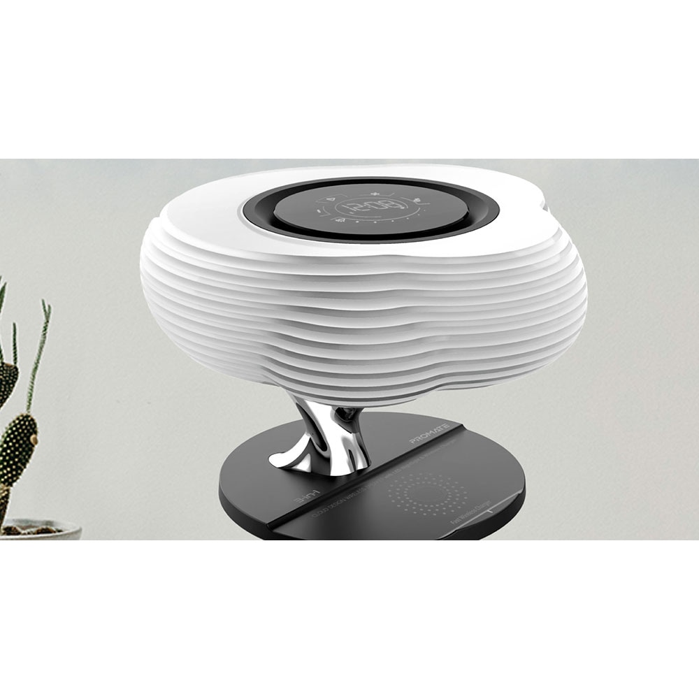 Incarcator wireless PROMATE HomeCloud, Bluetooth, Boxa wireless, Lampa LED, universal, QI, alb-negru