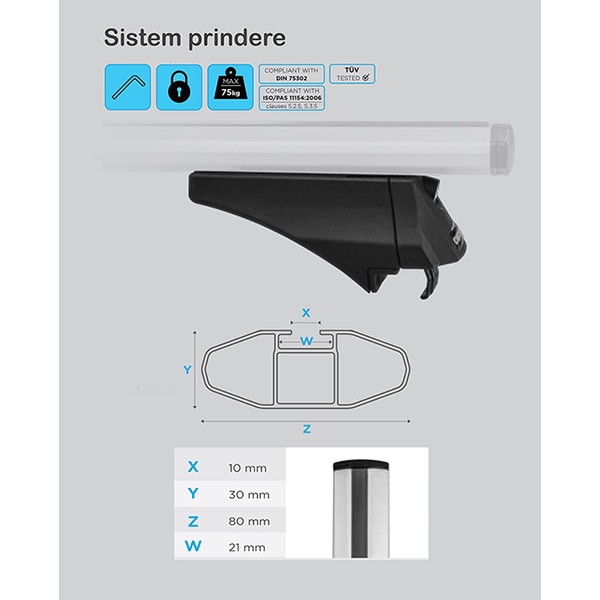 Bare transversale MENABO Leopard Silver Xl, Peugeot 4008, 2010-2013, 135 cm