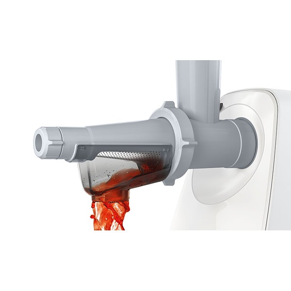 Masina de tocat carne BOSCH SmartPower MFW2515W, 1.7kg/min, 1500W, accesoriu carnati/suc de rosii, alb-gri