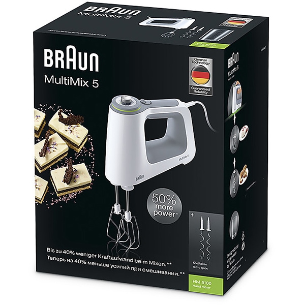Mixer de mana BRAUN HM5100WH, 750W, 9 trepte viteza, alb-gri 
