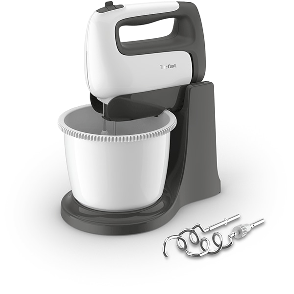 Mixer cu bol TEFAL Prep'Mix+ HT464138, 2.5l, 500W, 5 trepte viteza, alb-gri