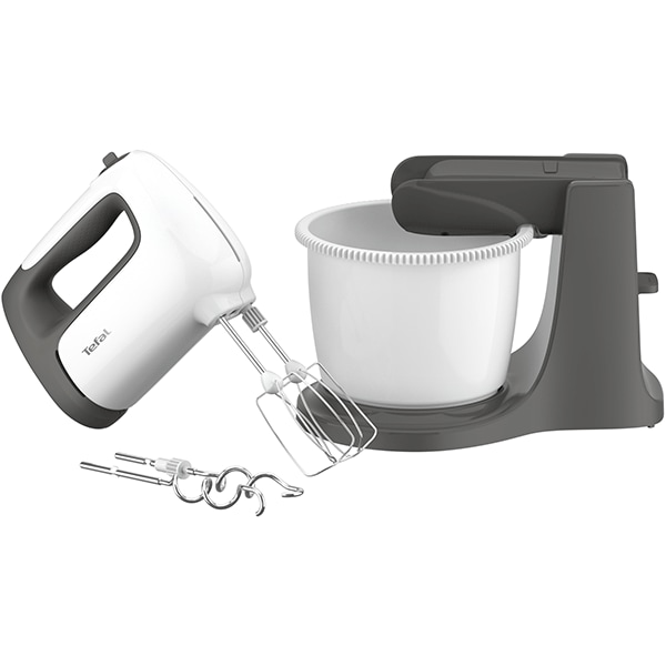 Mixer cu bol TEFAL Prep'Mix+ HT464138, 2.5l, 500W, 5 trepte viteza, alb-gri