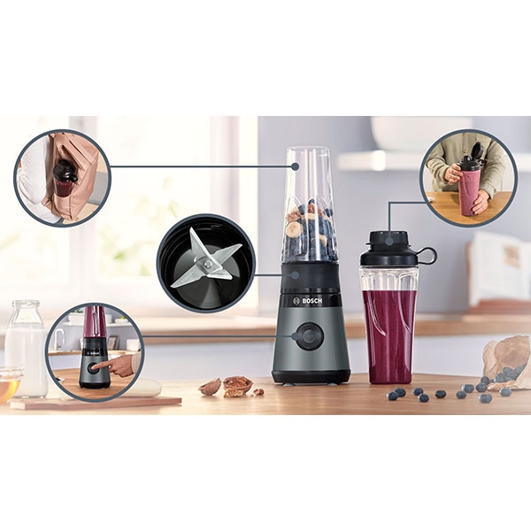 Mini blender BOSCH VitaPower MMB2111S, 0.65l, 450W, 1 treapta viteza, argintiu-negru
