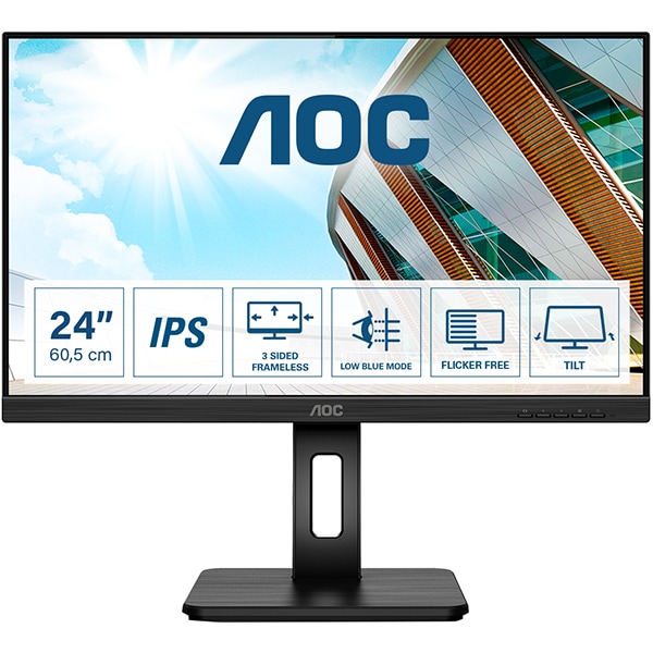 Monitor LED IPS AOC 24P2Q, 23.8" Full HD, 75Hz, AdaptiveSync, negru