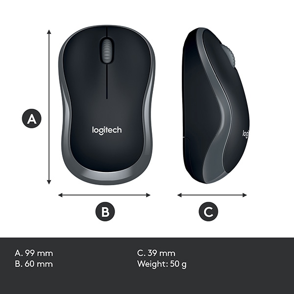Mouse Wireless LOGITECH M185, 1000 dpi, negru