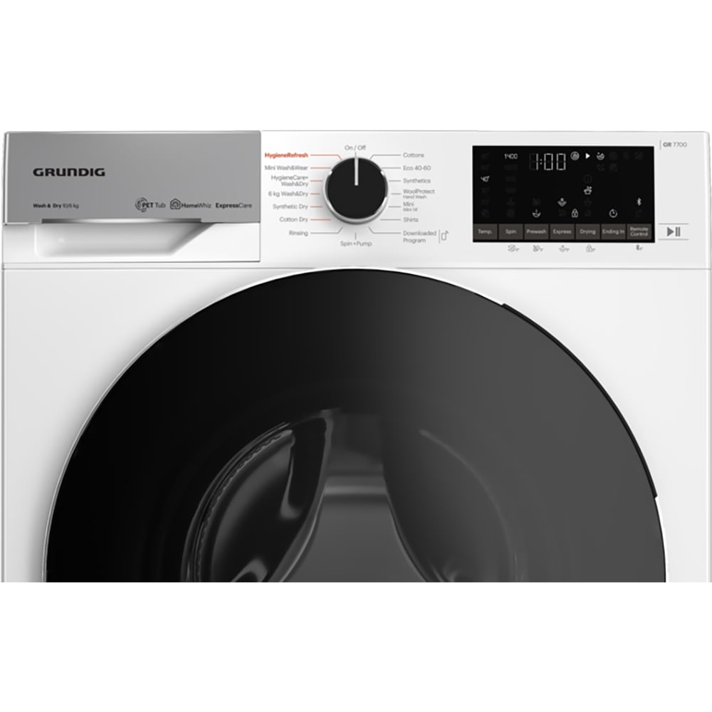 Masina de spalat rufe frontala cu uscator GRUNDIG GW7P510447W, HomeWhiz, 10/6 kg, 1400rpm, Clasa C/D, alb
