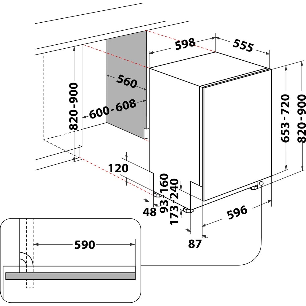 Masina de spalat vase incorporabila WHIRLPOOL WIO 3O540 PELG, 14 seturi, 10 programe, 60 cm, Clasa B, panou comanda inox