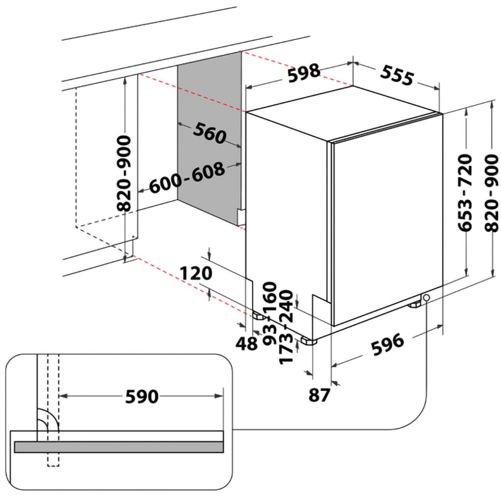 Masina de spalat vase incorporabila WHIRLPOOL WRIC 3C26  P, 14 seturi, 8 programe, 60 cm, Clasa E, panou comanda argintiu