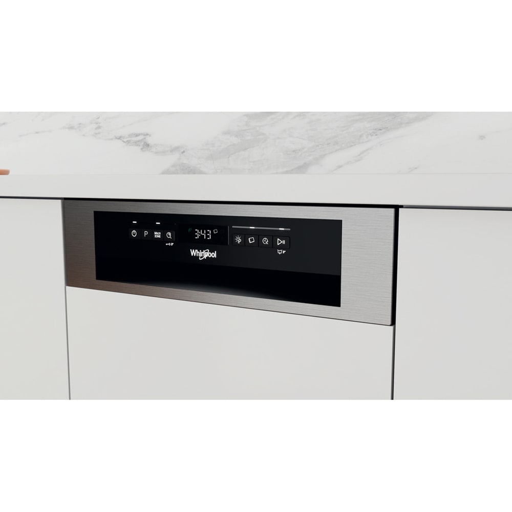 Masina de spalat vase semi-incorporabila WHIRLPOOL WSBO3O34PFX, 6th sense, 10 seturi, 8 programe, 45 cm, Clasa D, inox